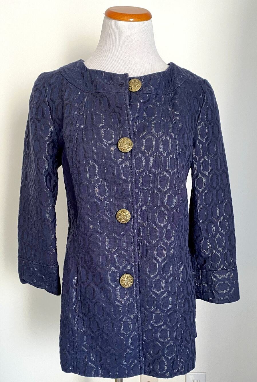 Merona Collection Navy Blue Long Sleeve Jacket w/ Gold Buttons, Lined, M
